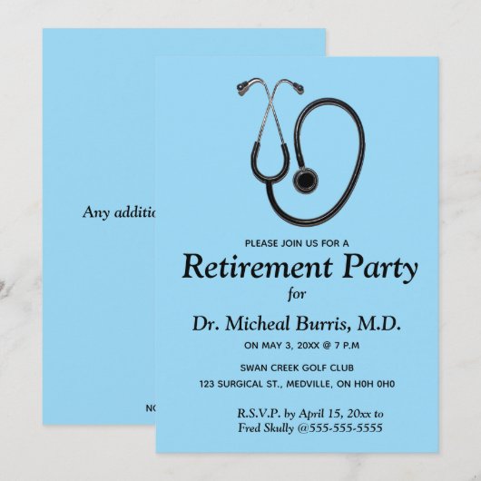Bewerkbare uitnodiging medische beroep stethoscoop (Voorkant / Achterkant)