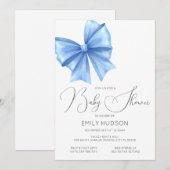 Bewerkbare Uitnodiging met Blauwe Strik Coquette (Voorkant / Achterkant)