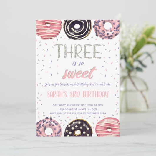 Bewerkbare uitnodiging voor 3e verjaardagsfeest (Staand voorkant)