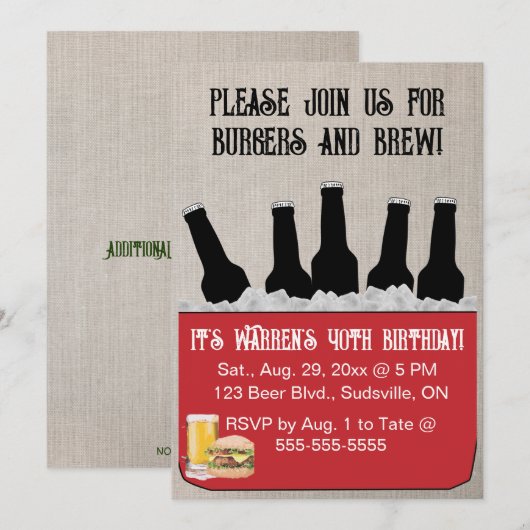 Bewerkbare uitnodiging voor bier- en brouwverjaard (Voorkant / Achterkant)