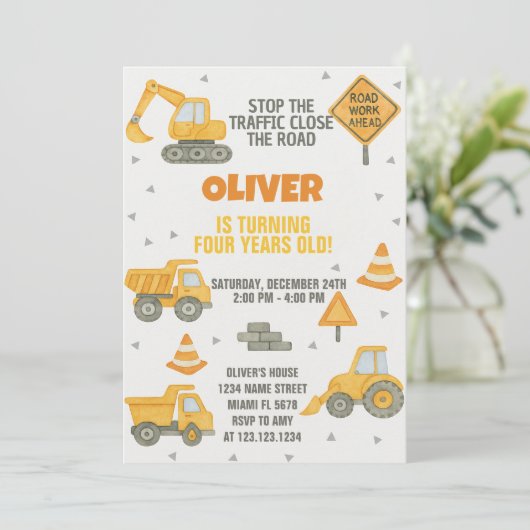 Bewerkbare uitnodiging voor bouwpartij (Staand voorkant)