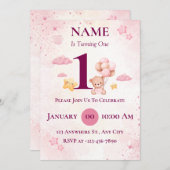 Bewerkbare uitnodiging voor eerste verjaardagsfees (Voorkant / Achterkant)