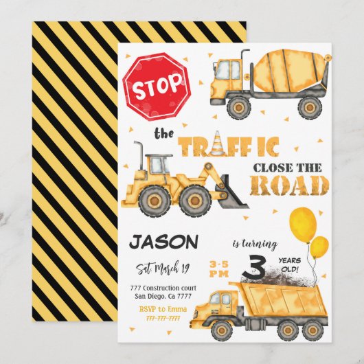 Bewerkbare Uitnodiging voor geboortedatum van de b (Voorkant / Achterkant)