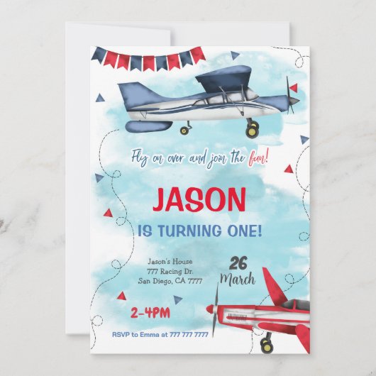 Bewerkbare uitnodiging voor het vliegtuig (Voorkant)