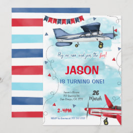 Bewerkbare uitnodiging voor het vliegtuig