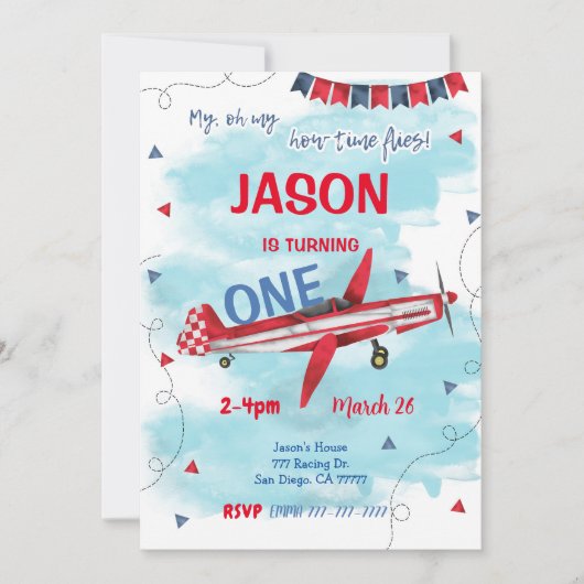 Bewerkbare uitnodiging voor het vliegtuig (Voorkant)