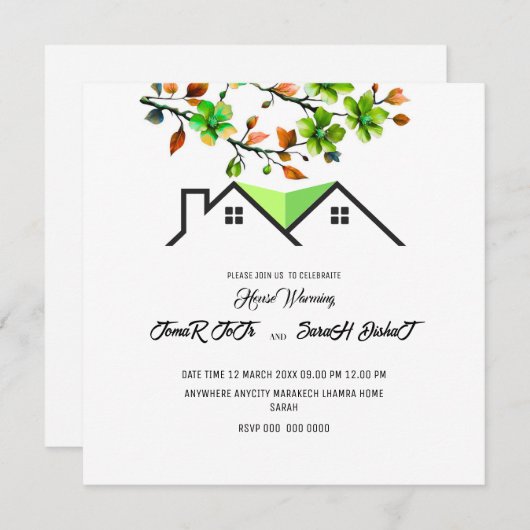 Bewerkbare Uitnodiging Voor Huis Opwarmingsfeest, (Voorkant / Achterkant)