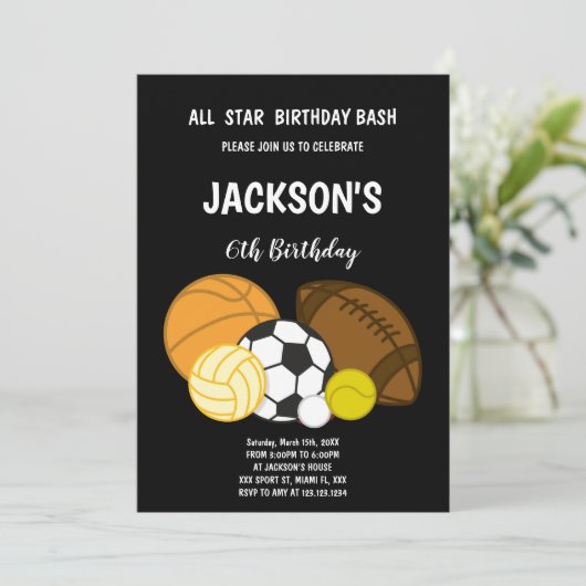 Bewerkbare uitnodiging voor jongens voor een sport (Staand voorkant)