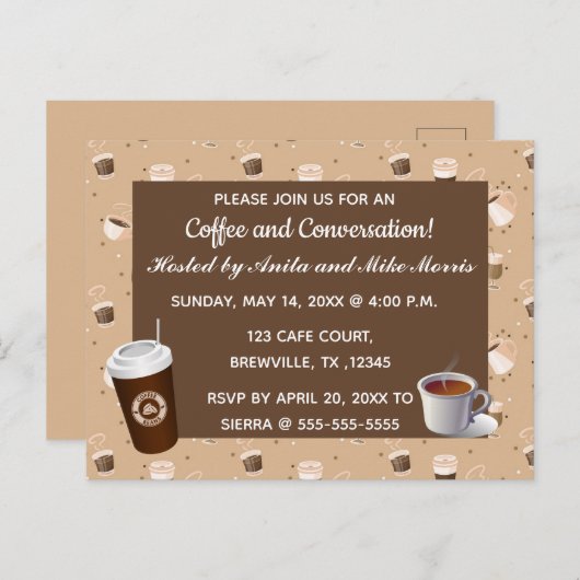 Bewerkbare uitnodiging voor koffie en een gesprek (Voorkant / Achterkant)