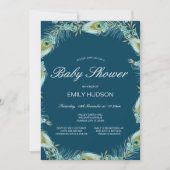 Bewerkbare uitnodiging voor pauw-thema babyfeestje (Voorkant)