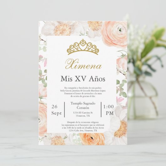 Bewerkbare uitnodiging voor Quinceañera (Staand voorkant)