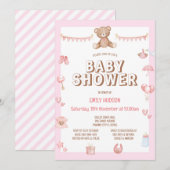 Bewerkbare uitnodiging voor roze teddybeer (Voorkant / Achterkant)