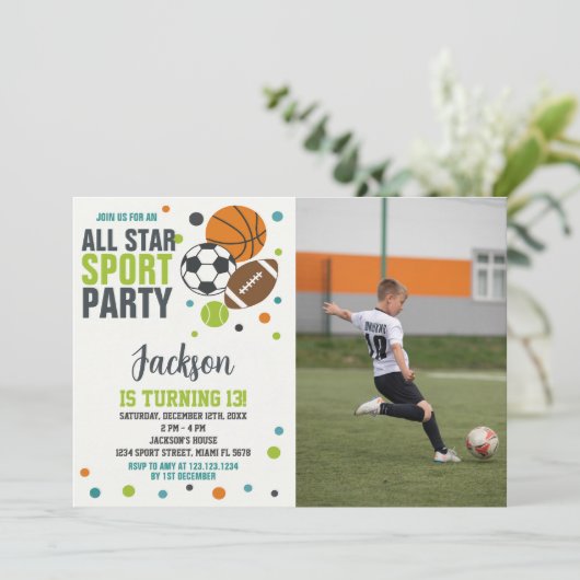 Bewerkbare uitnodiging voor sportverjaardag (Staand voorkant)