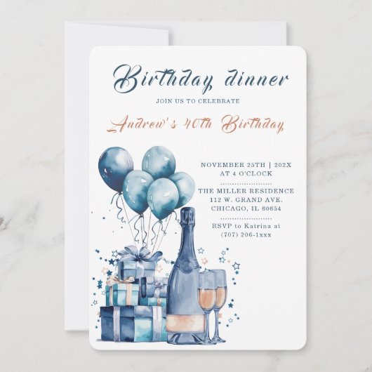 Bewerkbare uitnodiging voor verjaardagsdiner (Voorkant)