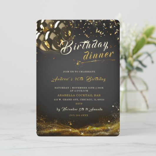 Bewerkbare uitnodiging voor verjaardagsdiner (Staand voorkant)