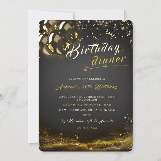 Bewerkbare uitnodiging voor verjaardagsdiner (Voorkant)