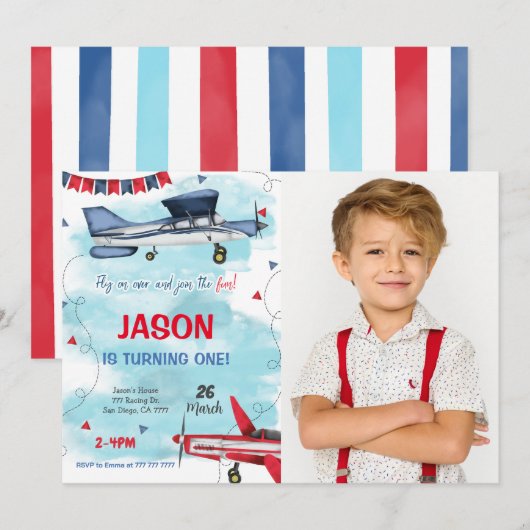 Bewerkbare uitnodiging voor vliegtuigfoto's (Voorkant / Achterkant)