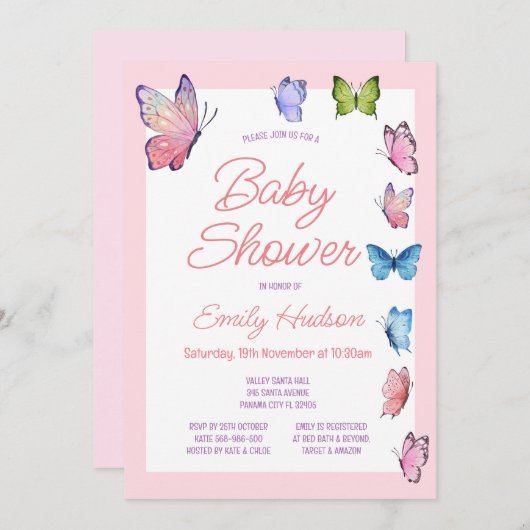 Bewerkbare uitnodiging voor vlinders (Voorkant / Achterkant)