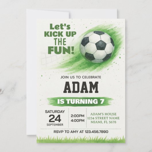Bewerkbare uitnodiging voor voetbalfeest (Voorkant)