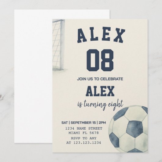 Bewerkbare uitnodiging voor voetbalverjaardag (Voorkant / Achterkant)
