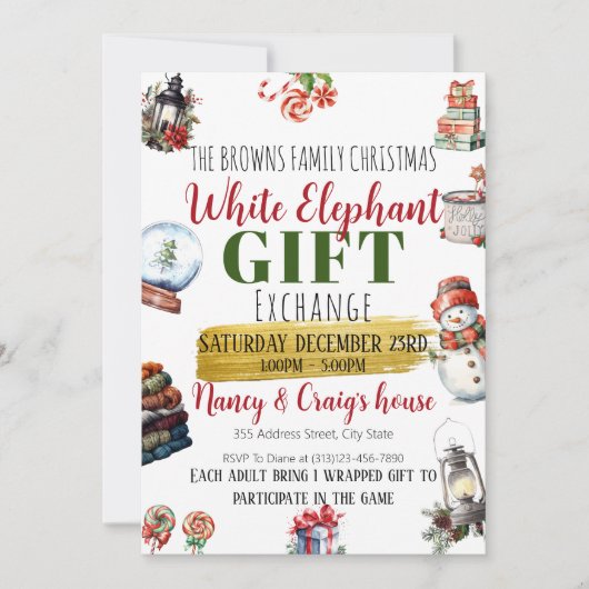 BEWERKBARE Uitnodiging voor Witte-Olifant cadeauui (Voorkant)