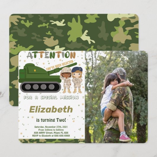 Bewerkbare uitnodigingen voor legerfoto's (Voorkant / Achterkant)