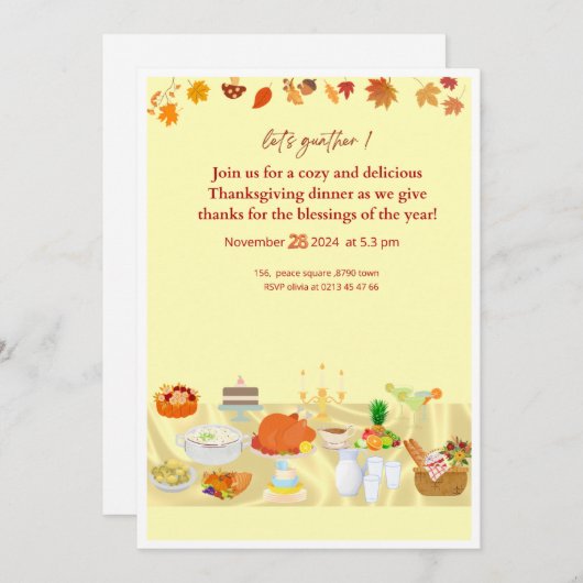 bewerkbare uitnodigingskaart voor thanksgiving din kaart (Voorkant / Achterkant)