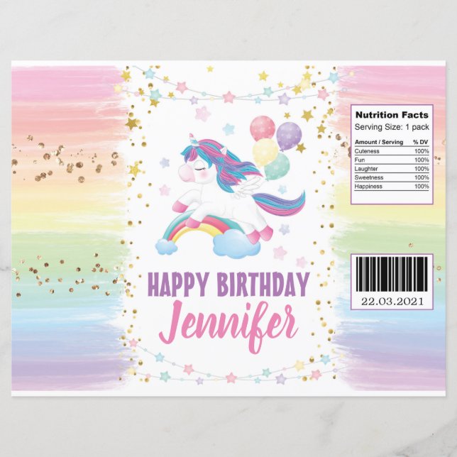 Bewerkbare Unicorn Pastel Rainbow Chip Bag Wrapper (Voorkant)