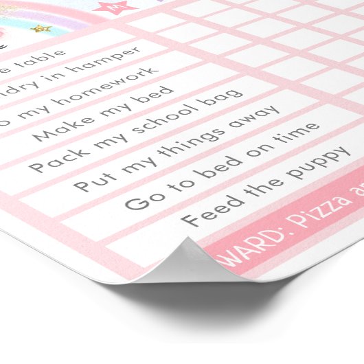 Bewerkbare Unicorn Rainbow Reward Chore Poster (Hoek)
