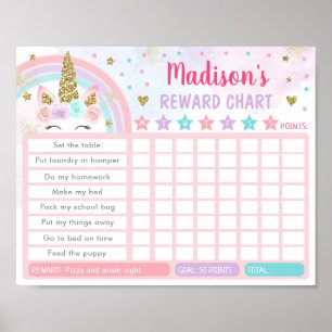 Bewerkbare Unicorn Rainbow Reward Chore Poster