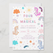 Bewerkbare Unicorn Verjaardag Uitnodiging 4e verja (Voorkant)