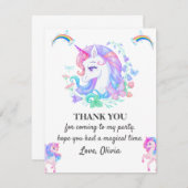 Bewerkbare Unicorn Verjaardagsfeest Dank u kaart (Voorkant / Achterkant)
