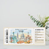 Bewerkbare USA Trip instapkaart ticket Kaart (Staand voorkant)