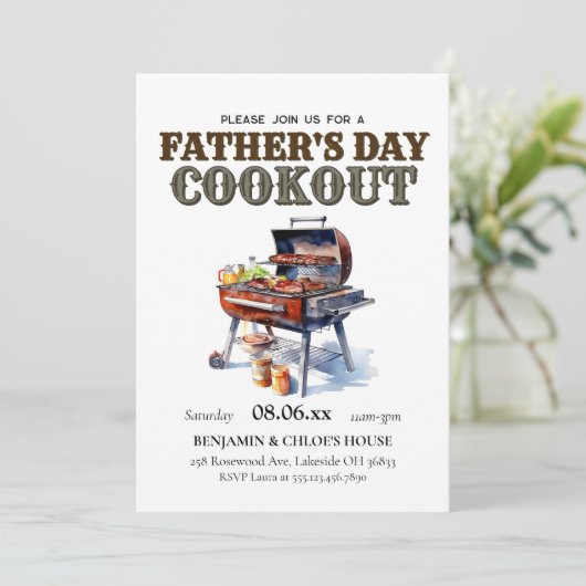 Bewerkbare Vaderdag Cookout BBQ Invitation Kaart (Staand voorkant)