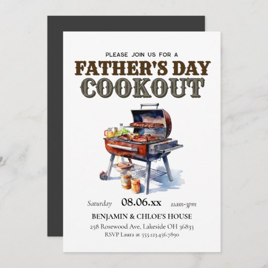 Bewerkbare Vaderdag Cookout BBQ Invitation Kaart (Voorkant / Achterkant)