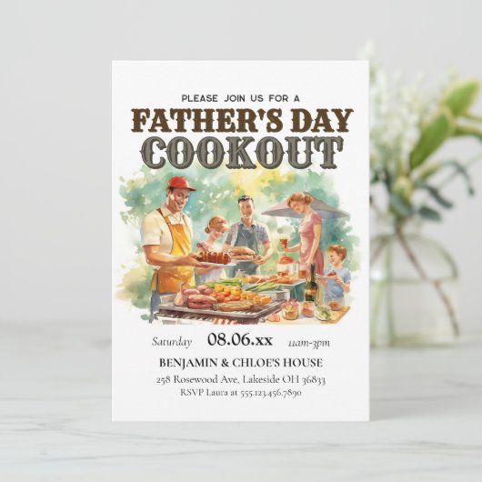 Bewerkbare Vaderdag Cookout BBQ Invitation Kaart (Staand voorkant)