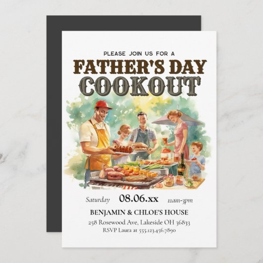 Bewerkbare Vaderdag Cookout BBQ Invitation Kaart (Voorkant / Achterkant)