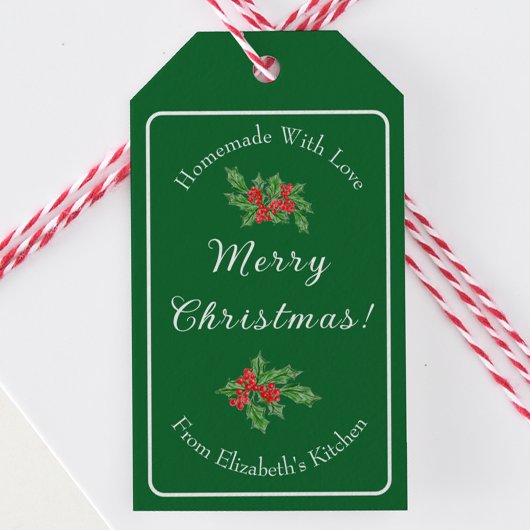 Bewerkbare Vakantie Bakcadeau Groen Vrolijk Kerstf Cadeaulabel