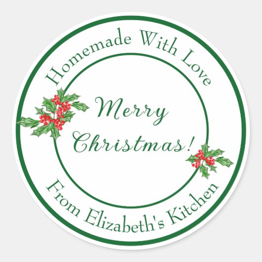 Bewerkbare Vakantie Bakcadeau Groen Vrolijk Kerstf Ronde Sticker (Voorkant)