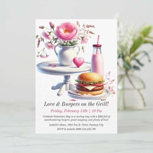 Bewerkbare Valentijn's Day BBQ Invitation Kaart (Staand voorkant)