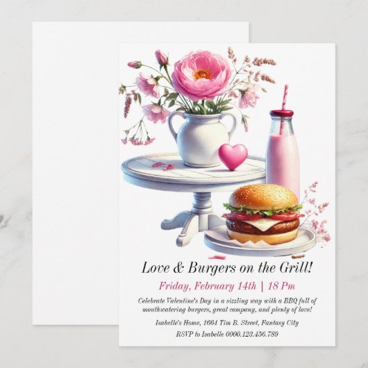 Bewerkbare Valentijn's Day BBQ Invitation Kaart (Voorkant / Achterkant)