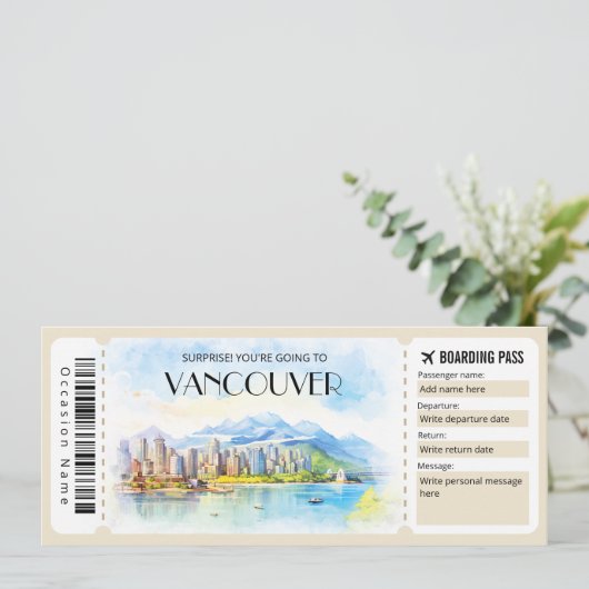 Bewerkbare Vancouver Canada Plane Boarding Pass Kaart (Staand voorkant)