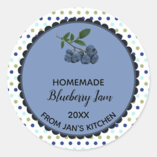 Bewerkbare veelkleurige Polk Dot Blueberry Jam Ronde Sticker