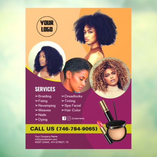 Bewerkbare vensterkoppeling Salon Services Raamsticker (Vel 3)