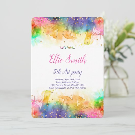 Bewerkbare verf verjaardagsuitnodiging  kaart (Staand voorkant)