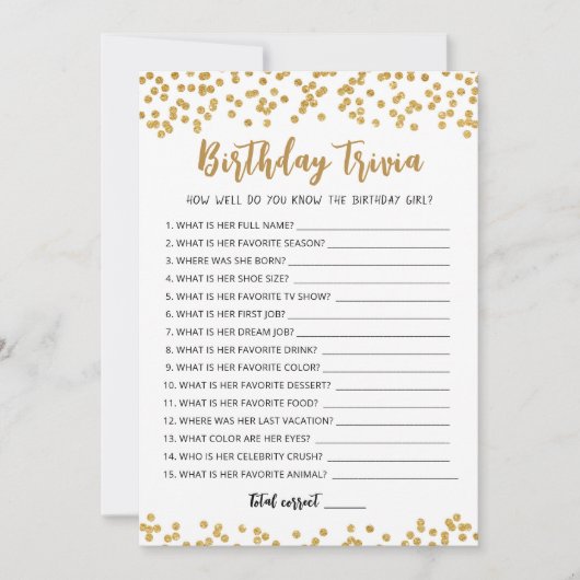 Bewerkbare Verjaardag Trivia spel Kaart (Voorkant)