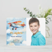 Bewerkbare verjaardagsfeest foto van vliegtuig kaart (Staand voorkant)