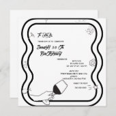 Bewerkbare verjaardagsfeestje Invi Hand getrokken  Kaart (Voorkant / Achterkant)