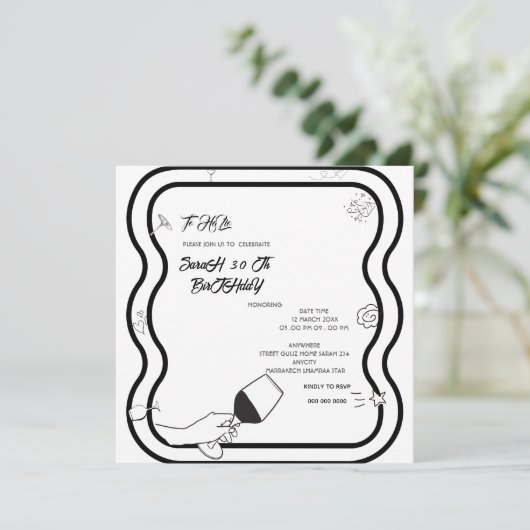 Bewerkbare verjaardagsfeestje Invi Hand getrokken Kaart (Staand voorkant)