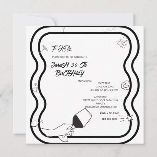 Bewerkbare verjaardagsfeestje Invi Hand getrokken  Kaart (Voorkant)